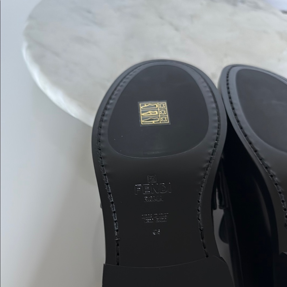NWOT Fendi Black Leather Slip-On Loafers - IT 36 - Picture 10 of 12